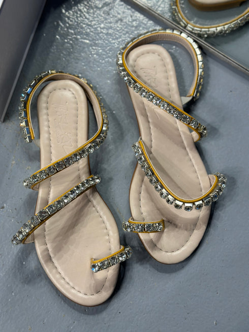 MIDNIGHT SARI TAŞLI SANDALET